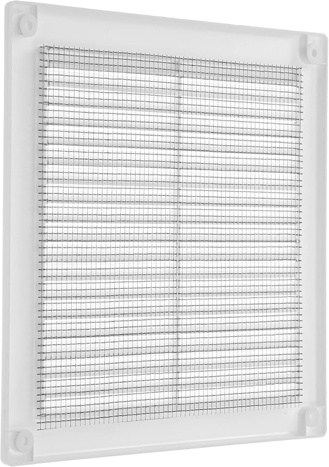Repa Market 10 x 10 Inch (Outer) White Square Air Vent Cover - Pack of 2 Plastic Fresh Air Intake Vent - AC Cover with Nylon Mesh Screen, Wall, Ceiling HVAC Return Air Register, Modern Soffit Vents