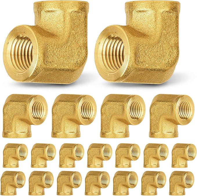 20-PCs HeSun Brass Pipe Fitting, 1/4" x 1/4" NPT Female 90-Degree Barstock Street Elbow