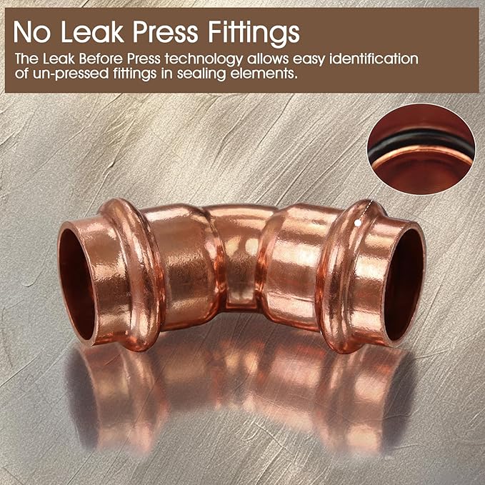 12PK Copper Press Fittings 3/4 inch 45-Degree Elbow Copper Coupling Zero Lead PxP 3/4”x3/4”,45 Degree Elbow Fittings for Copper Tube Connection&Plumbing,OD 7/8",Use with Hydraulic Press Fitting Tool