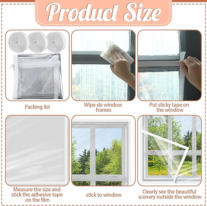 Frienda 3 Pcs Window Insulation Kit 36 x 60 Inch Plastic Window Covering for Winter Transparent Insulation Winterizing Waterproof Film with Double-Sided Tape Thicken Cuttable Clear Warm Cover
