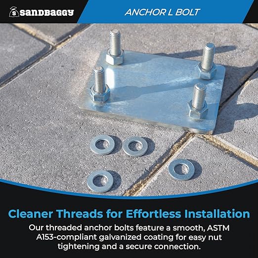 Sandbaggy 3/4" x 18" Threaded Concrete Anchor L-Bolts (Nuts & Washers Included) - Hot Dipped Galvanized - Sill Plate, Base Plate, Masonry, Wood, Cement Anchors, J Bolt (5, 3/4" x 18")