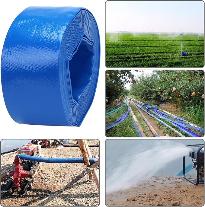 Lay-Flat Pool Backwash Hose - 3" x 50Ft Reinforced Heavy Duty PVC Discharge Hose Weather-Proof Vinyl Pool Drain Hose for Water Transfer with 2 clamps
