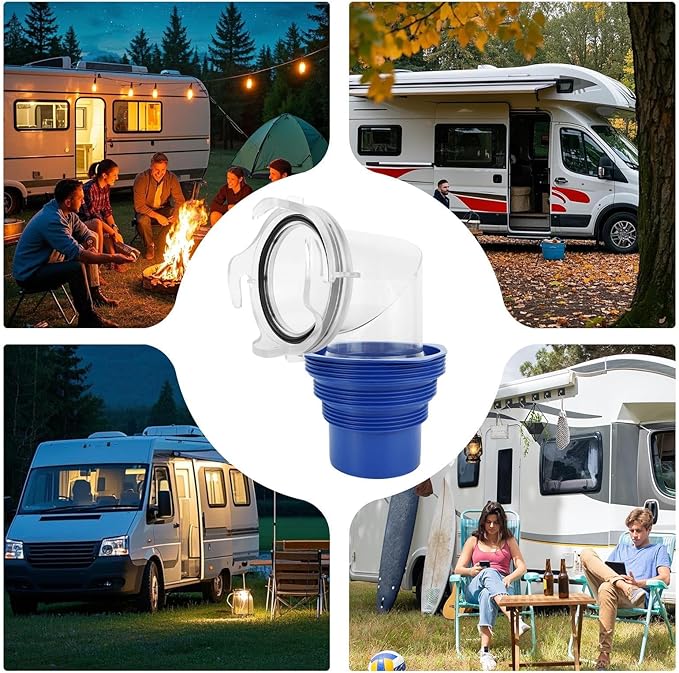 RV Sewer Connector - 4-in-1 Adapter Clear Waste Elbow for Easy Drainage, Leakproof Waste Management with Quick Extension, Trailer Hose Fitting Motorhome Camping Truck Caravan, PVC, Travel Use