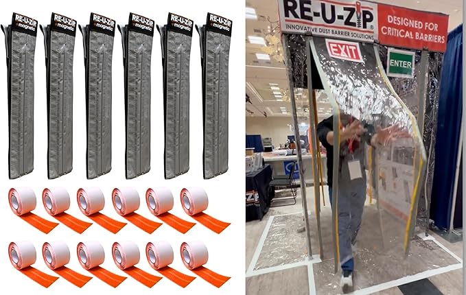 RE-U-ZIP® Self-Closing Magnetic Entry Strip | Hands-Free Dust Barrier Zipper Alternative for Plastic Sheeting | Reusable, Custom Placement & Works Under Negative Air | PRO Bundle