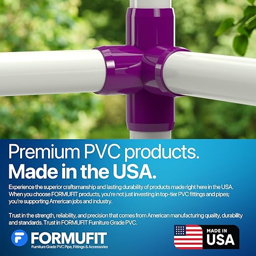 FORMUFIT 1-1/4” 4-Way Tee Furniture Grade PVC Fitting in Purple, Made in USA, UV-Resistant, Impact-Proof, 1.660” Actual Socket Diameter (Pack of 4) - F1144WT-PU-4