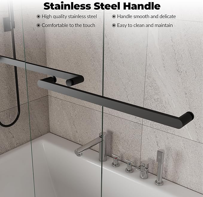 59" W x 60" H Single Sliding Shower Door - Bypass Space Saving Design with 1/4” Clear Tempered Glass & Aluminum Alloy Frame, Easy Installation & Reversible Hinges, Matte Black Finish