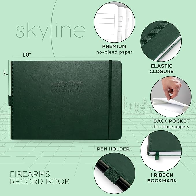 Skyline Firearms Acquisition & Disposition Record Book – Hardcover Gun Log Book for Firearm Dealers & Personal Use – Log Book for Receipt & Disposition Records, 10x7″(Forest Green)
