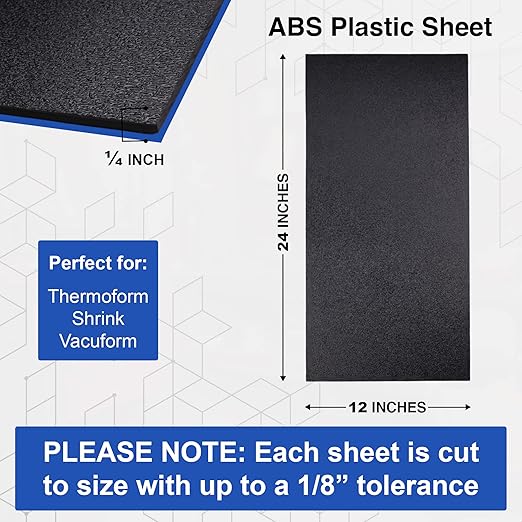 Duco USA-Made ABS Plastic Sheet 1/4 Inch Thick 12" x 24" - 4 Pack of Black Thermoplastic Panels - Textured, Heat Moldable ABS Board for DIY, Car Interiors, Crafts, and More