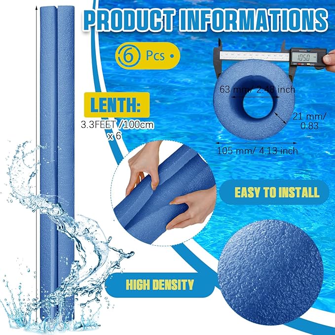 Hanaive 2 Pcs 40 Inch x 4. 1 Inch Jumbo Pool Noodles Bulk Large Swimming Foam Noodles for Floating Craft Projects Pre Slit Clamp Foam Protection Padding Bumper(Blue)