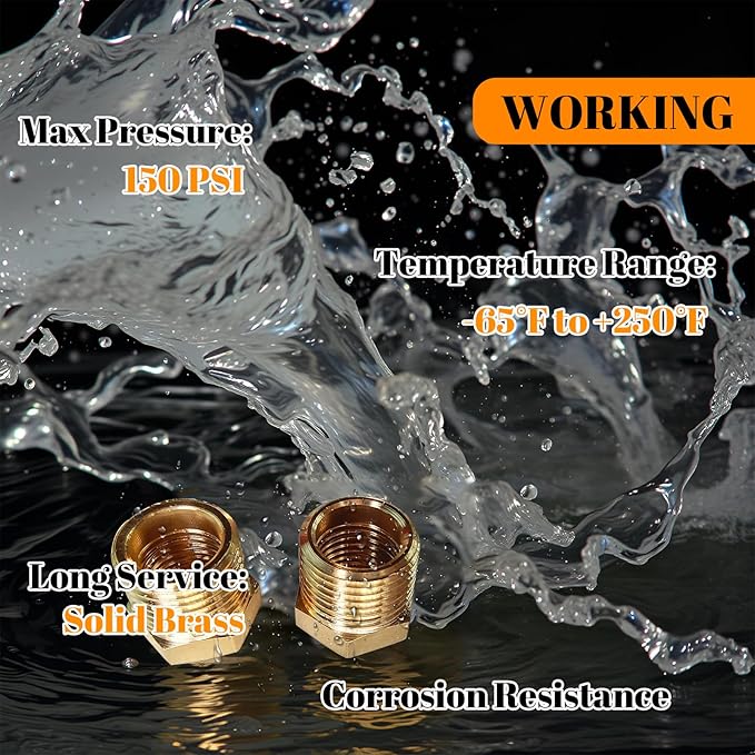 2 Pcs Brass Bushing 3/8" Male to 1/4" Female, 3/8" to 1/4" NPT Adapter Hex Brass Reducing Pipe Adapter Fitting Pipe Hose Tube Adapter Convert