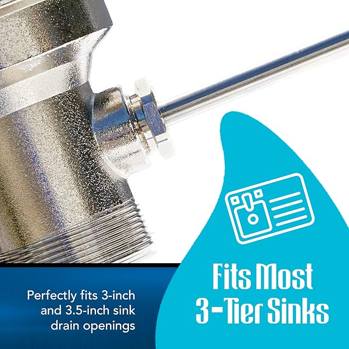 3-inch Sink Drain Waste Drain Valve with Twist Handle, Fits Commercial 3 Compartment Sink Style Drains, Controls Sink Drain Stopper - Handy Brass Reducer Included