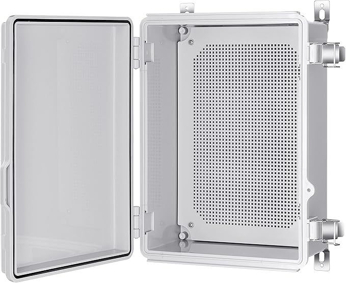 Junction Box, IP67 Waterproof Plastic Enclosure for Electrical Project, Hinged Grey Cover, Includes Mounting Plate and Wall Bracket (Grey Cover, 14.6"×10.6"×5.9")