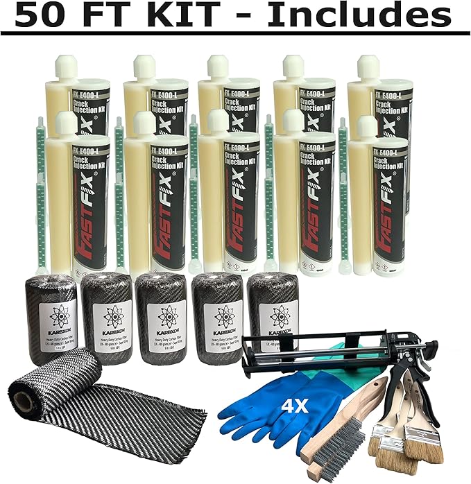 Concrete Crack Repair KIT - Carbon Fiber Concrete reinforcing Fiber Fabric-Fastfix-it High Strength epoxy - Complete kit for All Concrete, Basements, Foundation Wall Repairs-All You Need