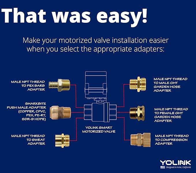 YoLink LoRa Smart Water Leak Protection System, Including 1/2" Commercial Grade Smart Motorized Stainless Steel Valve, (3) Water Leak Sensors, Hub: Up to 1/4-Mile Range, IFTTT, Alexa, Home Assistant