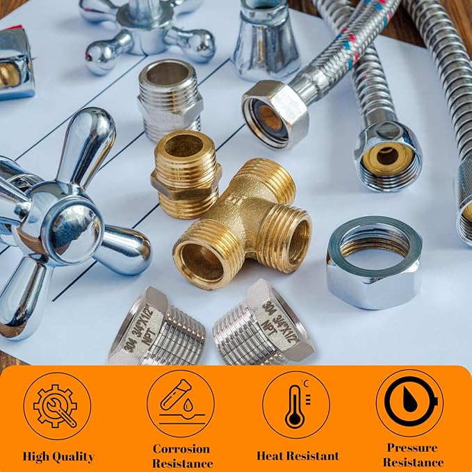 2 Pcs Stainless Steel Bushing 3/4" Male to 1/2" Female, 3/4" to 1/2" Reducer NPT Adapter Hex Stainless Steel Reducing Pipe Adapter Fitting Pipe Tube Adapter Convert