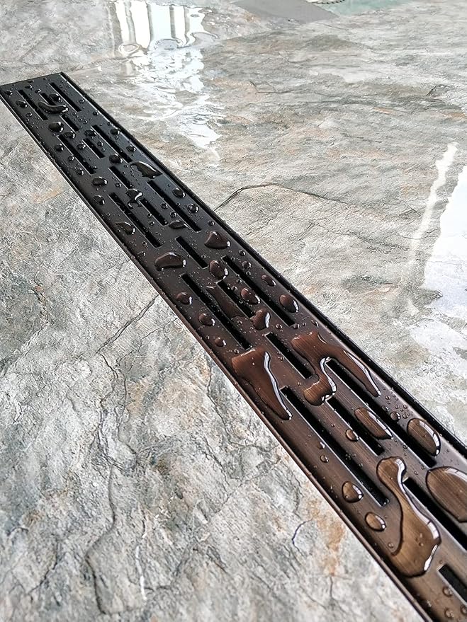 Neodrain 24-in Rectangular Linear Shower Drain with Brickwork Pattern Grate, 304 Stainless Steel Bathroom Floor Drain,Antique Copper Finish,Shower Floor Drain
