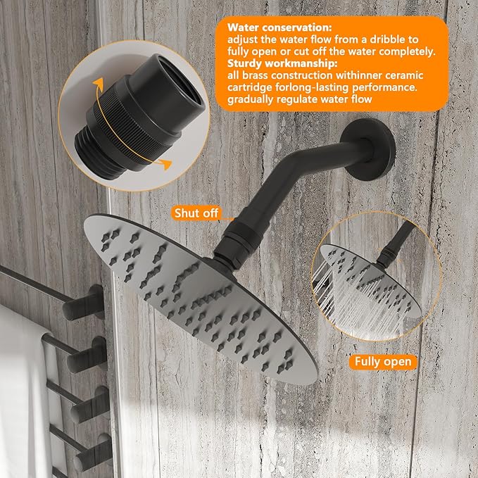 Shower Head Shut Off Valve G1/2'' Shower Flow Control Valve Brass Shut Off Valve for Handheld, Shower Arm or Bidet Sprayer(Matte Black)