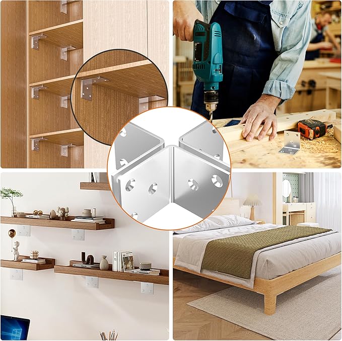 40Pcs Stainless Steel Angle Bracket, 2"x2"x2" Heavy Duty L Brackets for Wood, 50MM 2Inch Wide Corner Brackets Metal Corner Brace 90Degree L Shape Bracket for Wooden Frame Bed Furniture Bookshelf