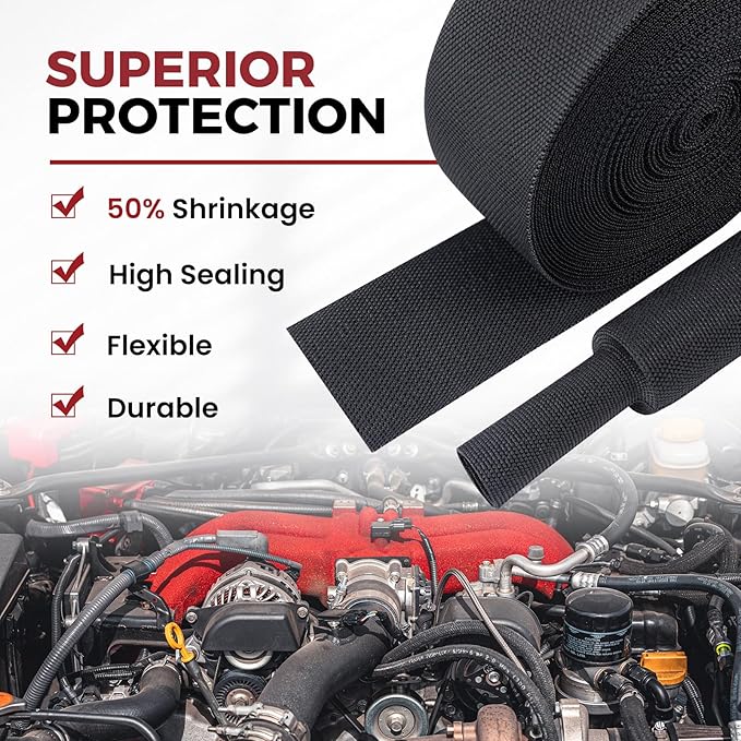 Heat Shrink Wire Loom 2:1 Shrinkable Braided Cable Sleeve 2 Inch ID-18ft Abrasion Protection Flexibility Fabric Wiring Harness Cover Sheath