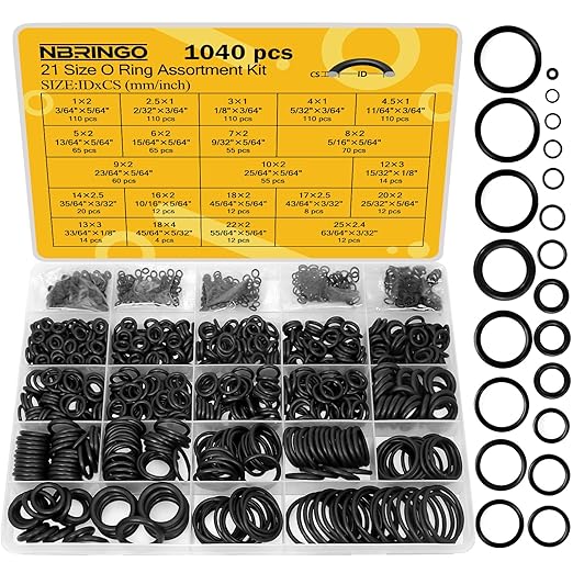 1040 PCS 21 Size O Ring Assortment Kit, Industrial-Grade Nitrile Rubber O-Rings for Automotive Repairs, Kitchen Faucets, Pressure Washers and Assorted Plumbing - Durable & Oil Resistant
