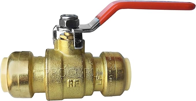 PROCURU 1-Pack 3/4-Inch PushFit Forged Brass Ball Valve, Push-to-Connect Full Port, Heavy Duty Valve for Copper, PEX, CPVC, Certified Safe (8X8314-1P)