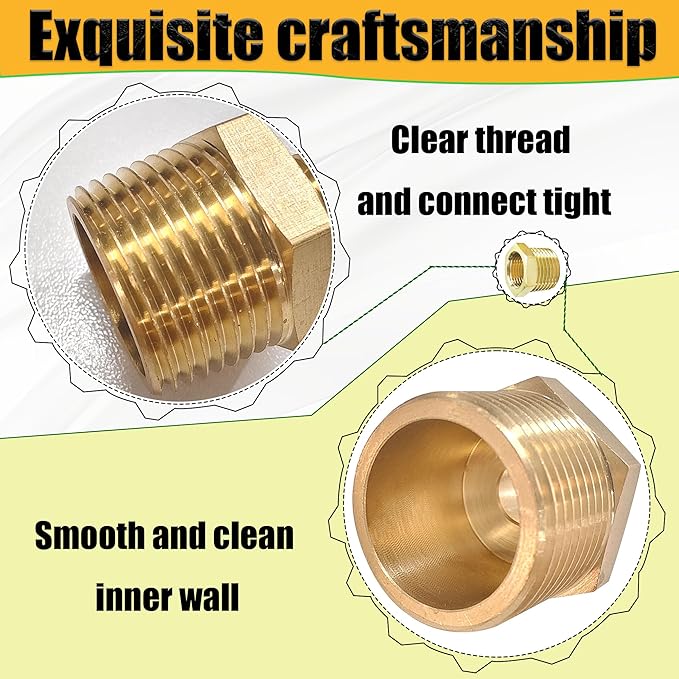2 Pcs Brass 3/8" Male to 1/4" Female Reducer Bushing, 3/8 Inch Male to 1/4 Inch Female NPT Pipe Fitting Reducing Adapter Tube Connector Convert (3/8" MNPT x 1/4" FNPT)