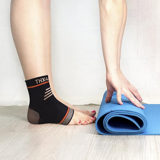 THX4COPPER Infused Compression Ankle Brace, Silicone Ankle Sleeve Support, Pain Relief from Plantar Fasciitis, Achilles Tendonitis- Reduce Foot Swelling & Prevent Ankle, Single