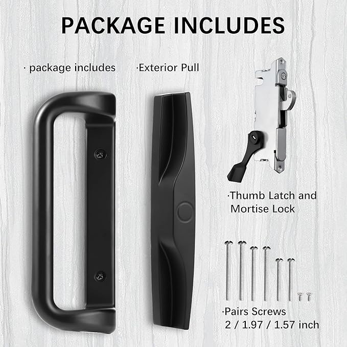House Guard Black Patio Door Handle Set with Mortise Lock,Suitable for Replacement Sliding Doors Lock 3-15/16”Screw Hole Spacing.Choices That Add a Unique to Your Patio Glass Sliding Door.