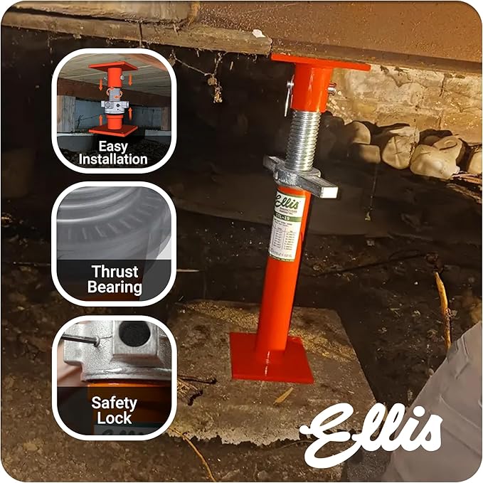Ellis Manufacturing Light-Duty Steel Lifting Shore and Jack Post – House Jack for Foundation, Floor Leveling, and Concrete Bracing – 18,000 lb Safe Load Capacity – 19"-27" Adjustment