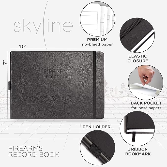 Skyline Firearms Acquisition & Disposition Record Book – Hardcover Gun Log Book for Firearm Dealers & Personal Use – Log Book for Receipt & Disposition Records, 10x7″(Black)