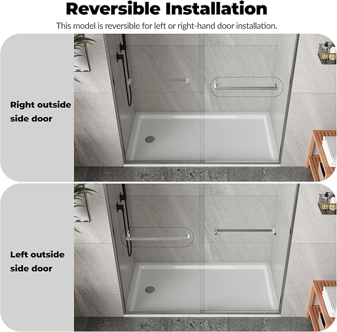 60" W x 72" H Single Sliding Shower Door - Bypass Space Saving Design with 1/4” Clear Tempered Glass & Aluminum Alloy Frame, Easy Installation & Reversible Hinges, Brushed Nickel