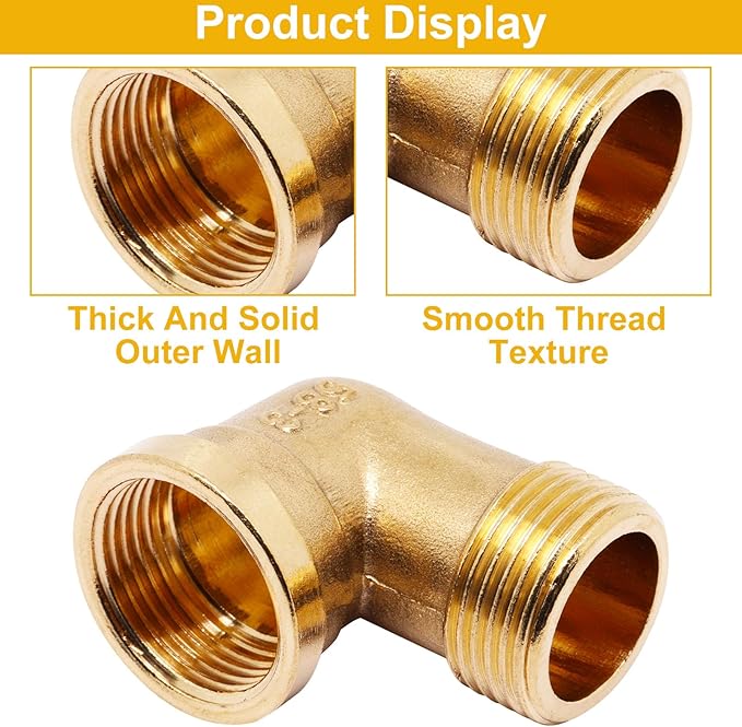 2pcs Brass Pipe Fitting 90 Degree Elbow 3/4" NPT Male to 3/4" NPT Female Pipe Fittings