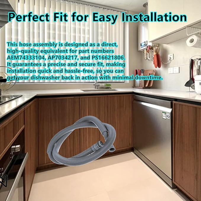 AEM74333104 Drain Hose Assembly Replacement for LG Kenmore Dishwasher Compatible with AP7034217 PS16621806 LDF5545ST LDT7797ST LDF5545SS LDFN3432T LDFN343LS LDFN4542S LDP6810BD LDT5665ST