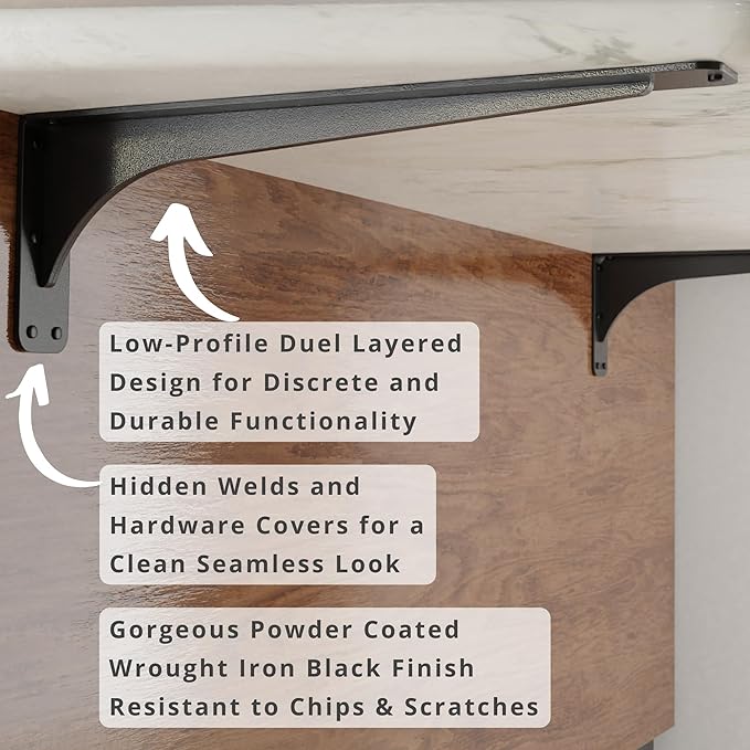 Starby Gladiator Series Solid Heavy Duty Welded 500 Lb Low Profile Granite Countertop Support Shelf Brackets Floating Shelf Discrete Slim 500 LB Capacity (2 Pack) (7" x 21" x 2.5")