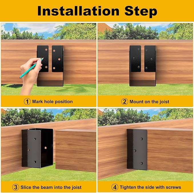 Concealed Joist Hanger (2 Pack), 4"x6" Outdoor Concealed-Flange Joist Bracket with Screws, Q235B Steel Powder Coated Concealed Mount Light Joist Hangers for 4"x6" Beam, Swing, Handrail, Fence