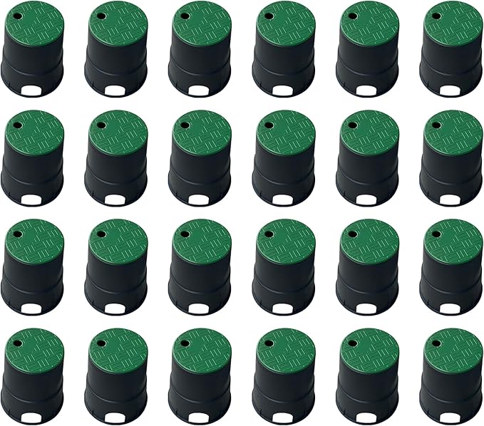 24 Sets Durable PP Valve Boxes-Anti Slip 6 in Sprinkler Valve Box,Water Meter Boxes Plastic Round Irrigation Box for Garden Yard Outdoor Lawn Grassland In Ground Farm,Green&Black