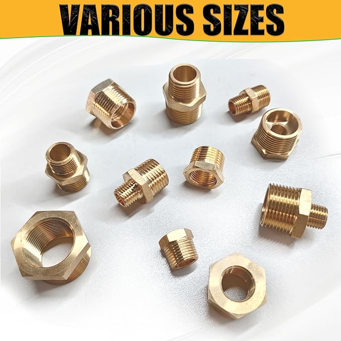 2 Pcs Brass 3/8" Male to 1/8" Female Reducer Bushing, 3/8 Inch Male to 1/8 Inch Female NPT Pipe Fitting Reducing Adapter Tube Connector Convert (3/8" MNPT x 1/8" FNPT)