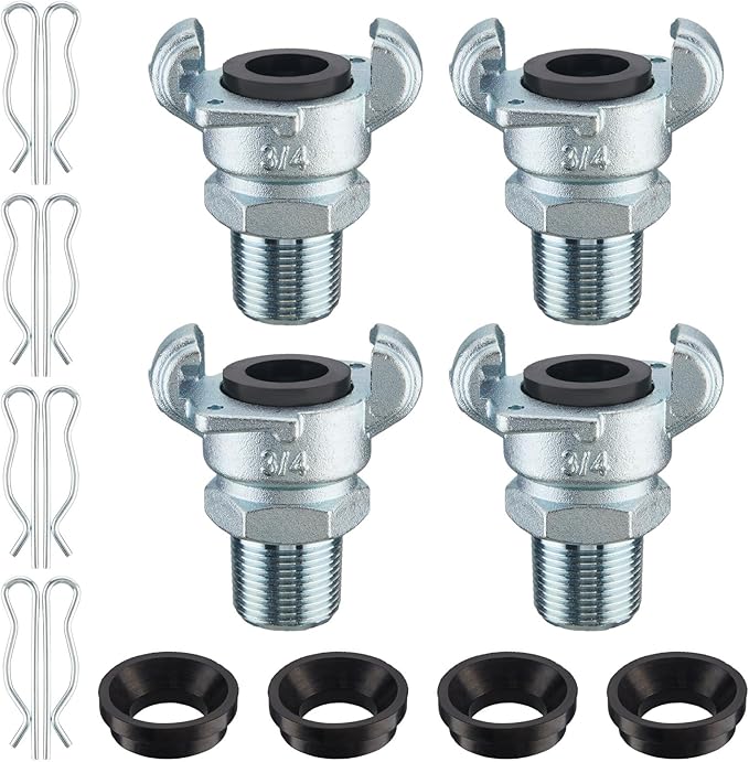 Therwen 4 Sets 3/4 Inch Chicago Air Fittings Npt Iron Air Hose Fitting 2 Lug Universal Coupling for Female and Male End(Male End)