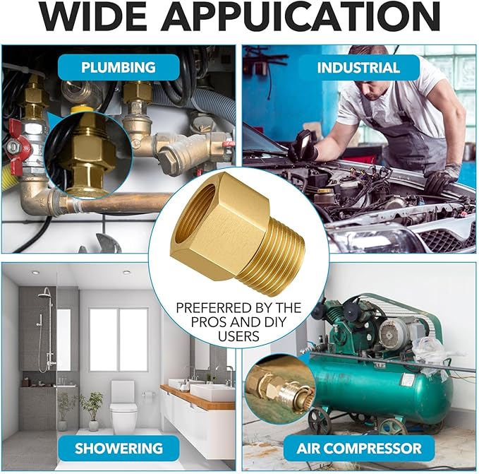 3PCS Brass Pipe Fitting, 1/2" Female x 1/2" Male NPT Thread Brass Hex, Adaptor 1200psi High Pressure