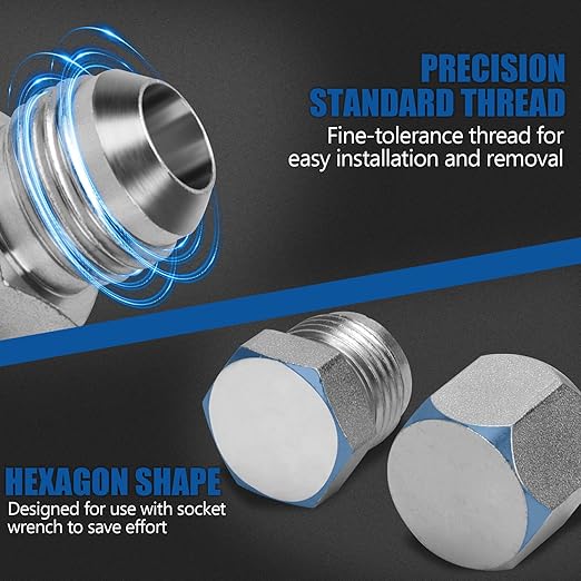 XJX 72-Piece JIC 37° Cap and Plug Kit, Hydraulic Hose Caps and Plugs Kit 45# Steel Pipe Fitting Set with Precision Threads