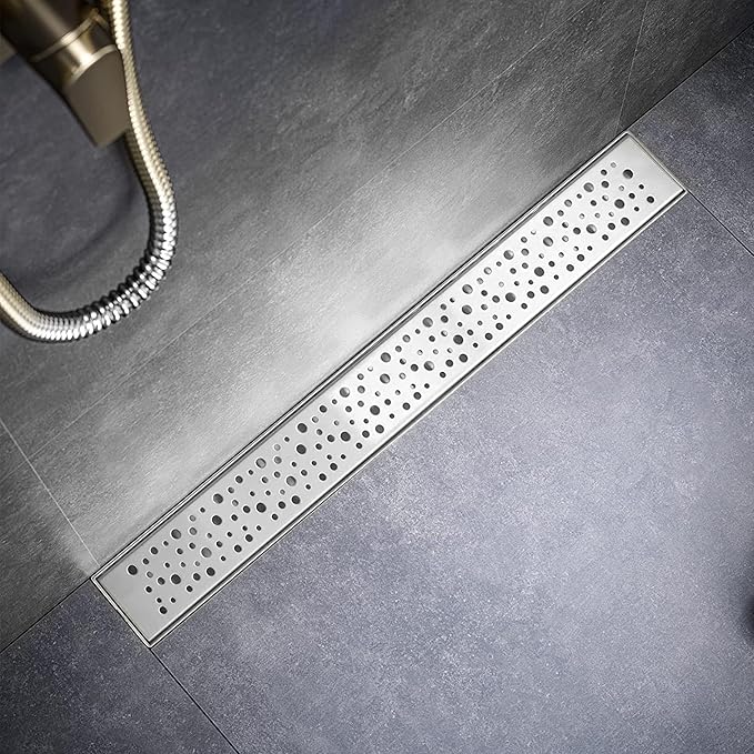 Sharp-tec 36 inch Linear Shower Drain, Brushed Rectangular Floor Drain, V-Shape Design Drain Channel, 304 Stainless Steel, cUPC Certificated for Bathroom Shower Room (Drain Base is Not Included)