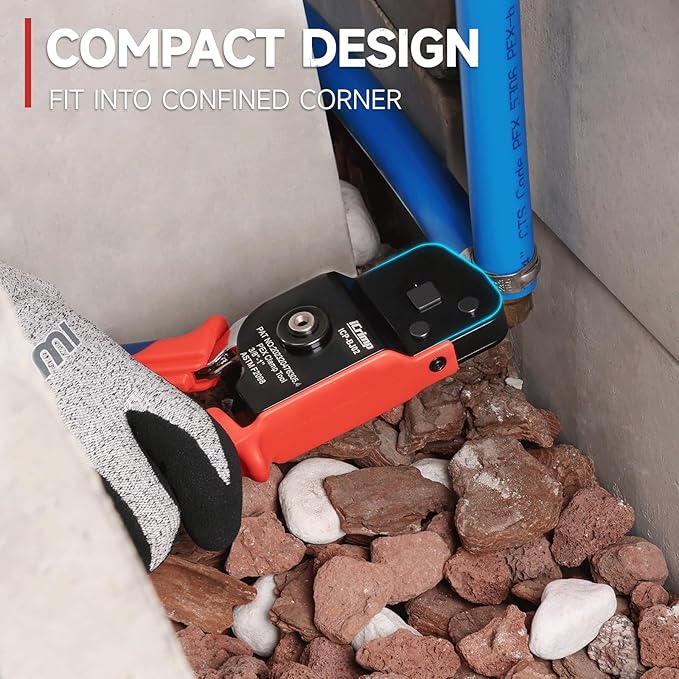 iCrimp KIT-BJ02 PEX Crimping Tool Kit with PEX Clamps, PEX Pipe Cutter, One-Handed PEX Clamp Tool for Cinching 3/8-in, 1/2-in, 3/4-in, 1-in PEX Clamp