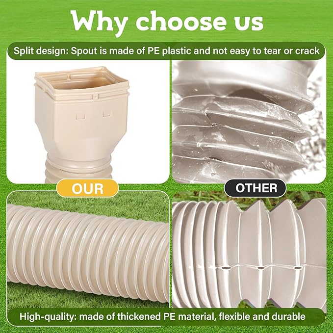 11.5ft Long Gutter Downspout Extensions Flexible, Drain Downspout Extender, Down Spout Drain Extender, Gutter Connector Rainwater Drainage, Extendable from 2.6ft to 11.5ft(Limestone)