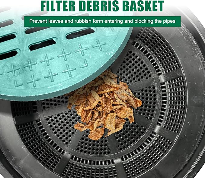 Catch Basin for Drainage with Fiber Glass Grate-25x25x24 in. Round Drainage Basin with Debris Basket,A15 French Drain Basin Without Reserved Hole for Yard,Downspout,Lawn,Municipal Pipeline