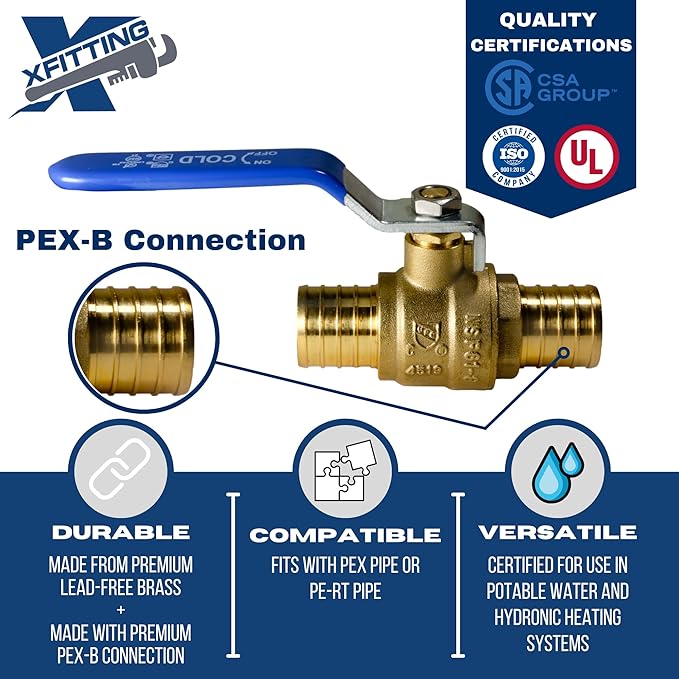 XFITTING 4 Pieces 1" Pex Ball Valve Hot & Cold, 24-2-5&6=4X (4Packs)
