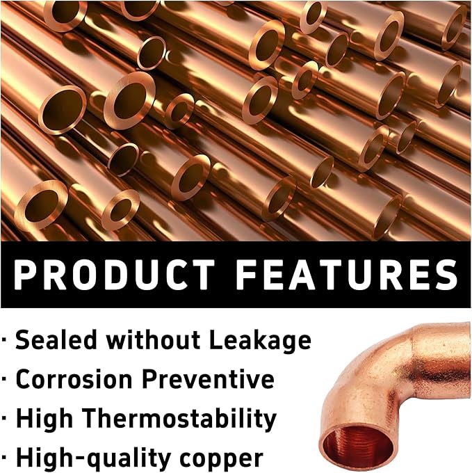 6Pcs 3/8 Inch ID 0.8mm Thick Pure Copper 90 Degree Elbow, Short Radius Pipe Fitting with Sweat Solder Connection for Plumbing HVAC Refrigeration System