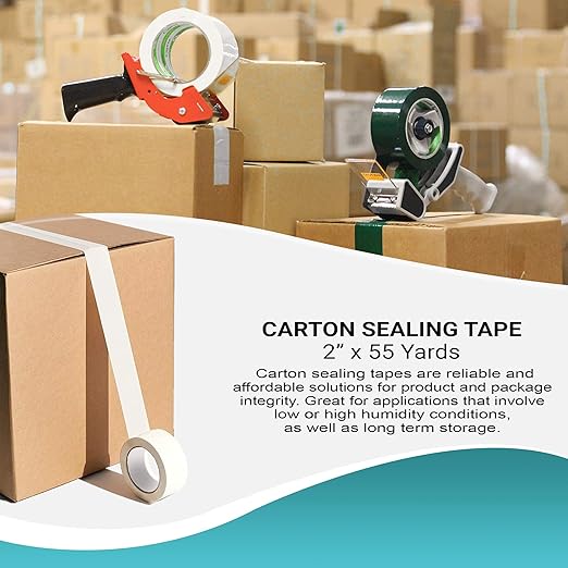 APQ 36 Rolls of White Carton Sealing Tape 2" x 55 yds. Thickness 2 Mil. Acrylic Packaging Tape for Wrapping, Packing, Shipping, Moving Boxes. Acrylic Emulsion Adhesive. No Weathering, Yellowing.