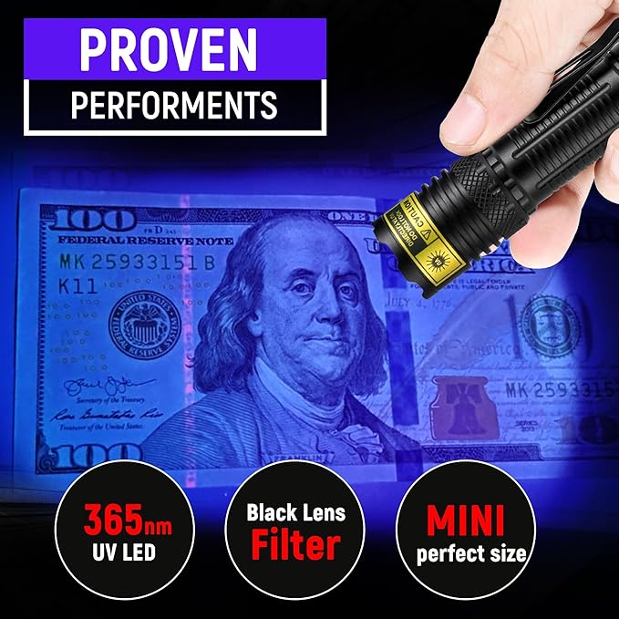 UV Flashlight USB Rechargeable 365nm Mini Blacklight, Wood's Lamp Portable Handheld Powerful LED UV Blacklight for Pet Urine,Rocks, Resin Curing