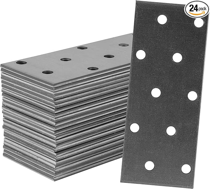 Repa Market Heavy Duty Metal Bracket Mending Plate - 3.93" x 1.57" Inch / Pack of 24 - Steel Shelf Brackets - Perforated Sheets for Home Improvement Flat Wall Mounting Plates for Wood Beam 4" x 1.50"