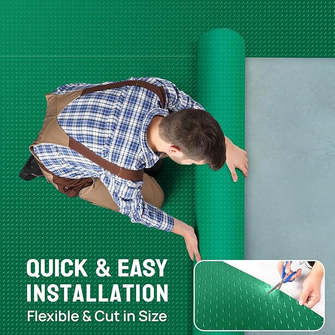 TUFFIOM 7.5 x 17 FT Garage Floor Mat, Thickened Diamond Plate PVC Garage Mats Flooring Roll for Under Car, Garage Car Parking Mats for Compact SUVS, Sports Car